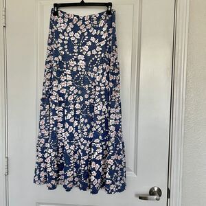 Emi & Joe Women's Medium Long Skirt Blue & Pink Floral Flare A-Line Dressy